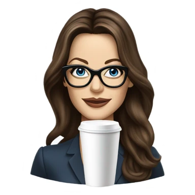 Hyper Realistic Kate Beckinsale blue eyes wearing glasses in a business dress drinking coffee happy  sticker