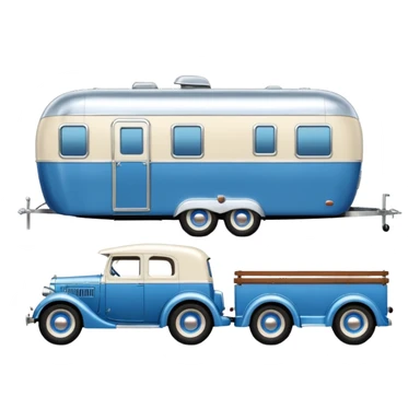 hot rod caravan,1935, pulling a large matching trailer, blue and pearl  sticker