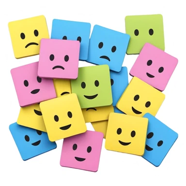 Sticky notes of various colors with various emoticons, sad, glad, mad sticker