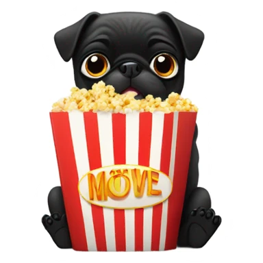 Black pug eating movie theater popcorn sticker