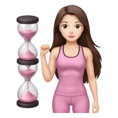 white brunette girl long hair with hazel eyes in light pink workout with hourglass figure sticker