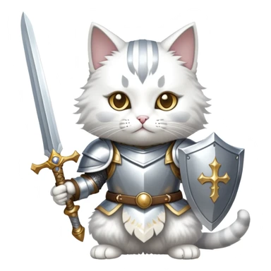 cat dressed as a paladin with shining armor and a holy sword sticker