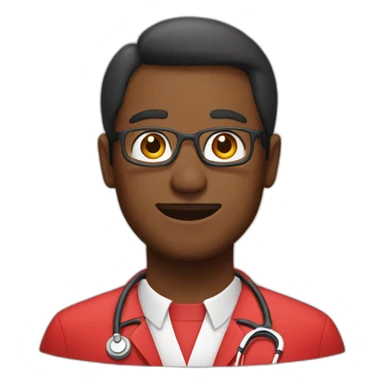pedatric doctor with red lab coat sticker