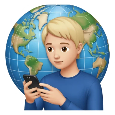 bola del mundo internet y una cara en medio mirando un movil sticker