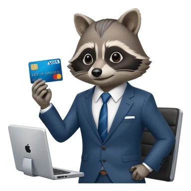 Raccoon working at Amex sticker