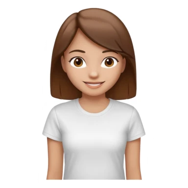 Chica de pelo liso y marrón con ojos color marrón claro y una camiseta blanca sticker