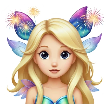 Long blonde hair fairy wearing iridescent wings in front of Mickey fireworks  sticker