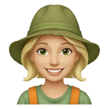 messy green clay mask and tourist hat blond woman  smiling and clay mask on face sticker