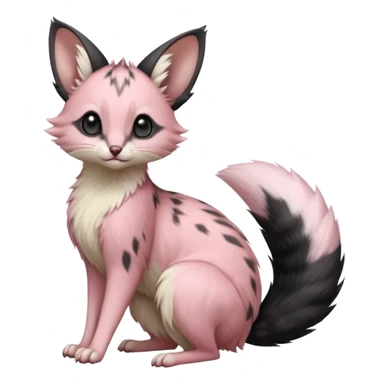 Pastel Pink, black-pointed, soft natural realistic romantic vintage antique divine beautiful elegant pretty precious cute young youthful  Fakémon-Pokémon-opossum-feline-mouse-serval-caracal-chinchilla-Minccino-Cinccino-Meowstic-rodent-hybrid-creature with a big fluffy bushy tail (full body) sticker