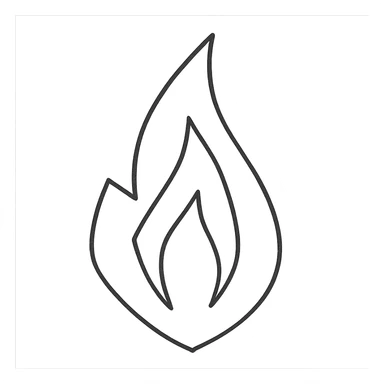 abstract flame shape, hand-drawn geometric outline style, black outline, no color sticker