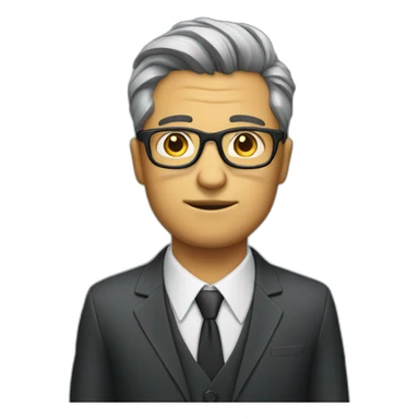 man with glasses and a bad haircut trying to distract from it by wearing a suit sticker