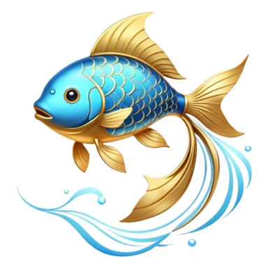 Luminous golden fish icon with flowing lines, stylized as an omega-3 symbol. The fish has a metallic gold appearance with gentle light emanating from within, creating a magical, ethereal quality against a subtle blue glow. sticker