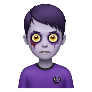zombie boy with black emo hair and purple shirt, emoji style sticker