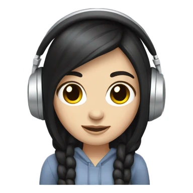 white girl with black hair wearing headphones with speakers sticker