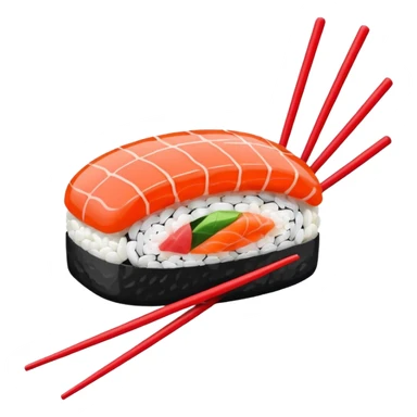 Japanese cuisine humanless avatar in minimalist emoji-style illustration. Sushi and chopsticks, clean lines, red white colors, flat design, calm and modern. sticker