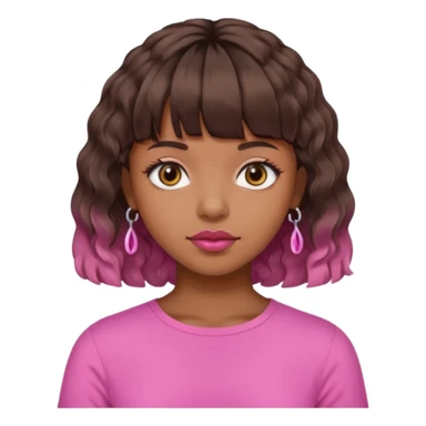 Chica morena con pelo ondulado y corto, con flequillo y piercing en el labio, top rosa  sticker