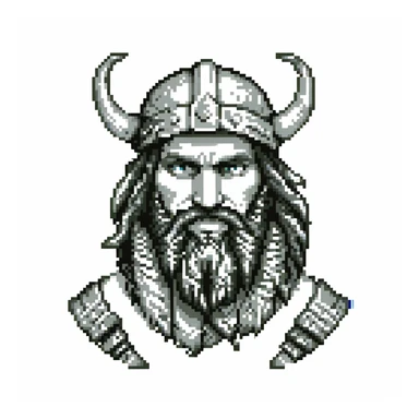 MS-DOS style command prompt window with the prompt 'Doss' instead of 'Dos', featuring a large detailed ASCII art of a bearded viking inside the command window, black and green retro computer terminal style sticker