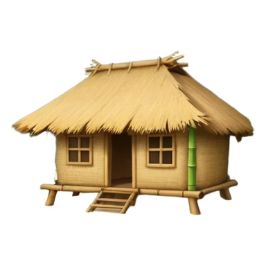 bamboo hut with volcano in the back in Volcano Island  sticker