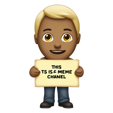 person holding a sign saying "this is 4 the meme channel" sticker