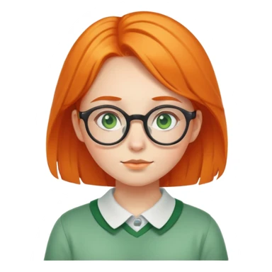orange-haired shy nerd girl with round glasses and green eyes sticker