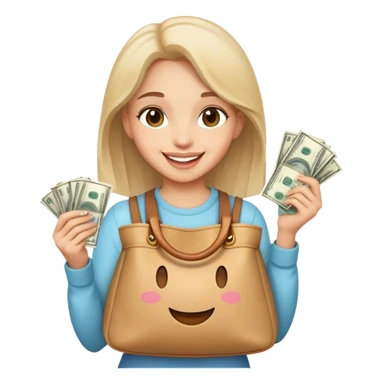 happy girl with money bags sticker