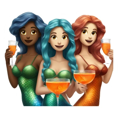 Three beautiful mermaids drinking aperol sticker