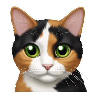 calico cat with a mix of black, orange, and white fur, green eyes sticker