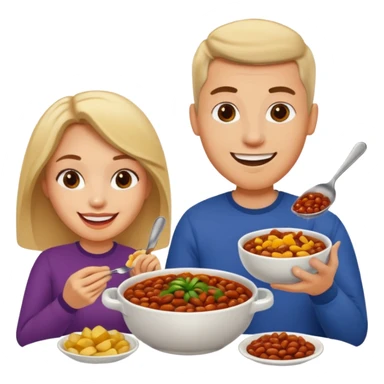 ligth couple having dinner of chili, beans and potatoes sticker