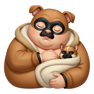 Cinematic Chubby Sleeping Boxer Portrait Emoji, Chubby and serene, with a stocky, adorable build and a smooth fawn coat accented by a distinctive black mask, eyes gently closed in peaceful slumber, Simplified yet irresistibly endearing features, highly detailed, glowing with a gentle, dreamy glow, high shine, relaxed and content, stylized with a touch of whimsy, bright and heartwarming, soft glowing outline, capturing the essence of a blissfully sleepy guardian, so comically serene it feels like it could roll out of the screen and snore with adorable charm! sticker