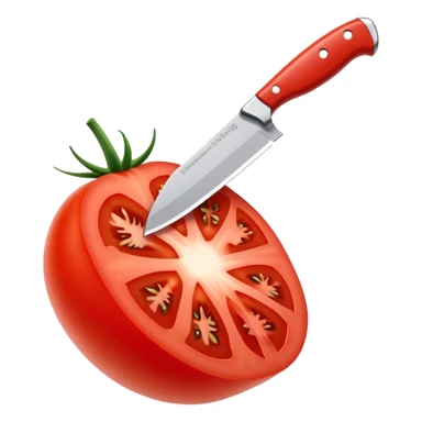 knife cutting a ripe red tomato sticker