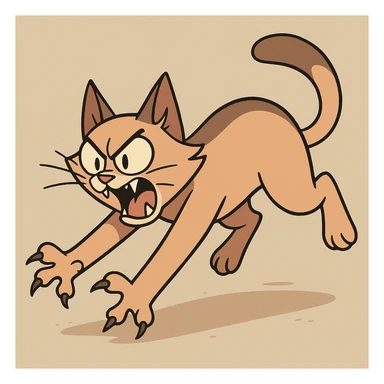 a cat launching a playful attack, cartoon style, dynamic and expressive sticker