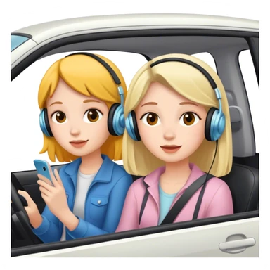 two girl in a car listening to music sticker