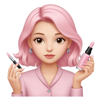 clean girl aesthetic emoji, applying skin care, serum, cream, hair in a claw clip, soft pink and nude palette sticker