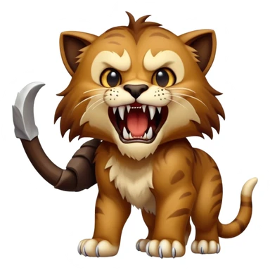 saber-toothed cat with a tiny body and gigantic canine teeth that are ten times larger than its minuscule body, extreme contrast between small body and huge fangs sticker