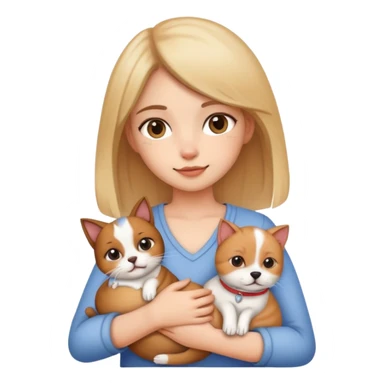 Girl holding a cat and a dog sticker