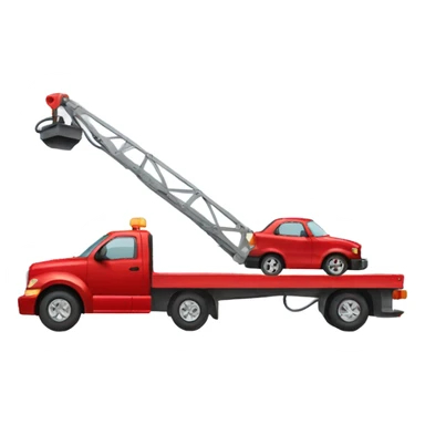 Red flatbed tow truck towing a car sticker