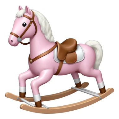 Light pink rocking horse toy for kids with a white saddle and white legs sticker