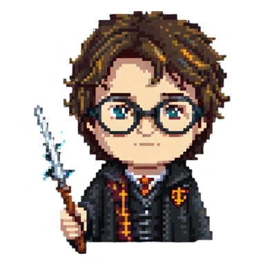 Harry Potter with glasses, lightning scar, and wand sticker