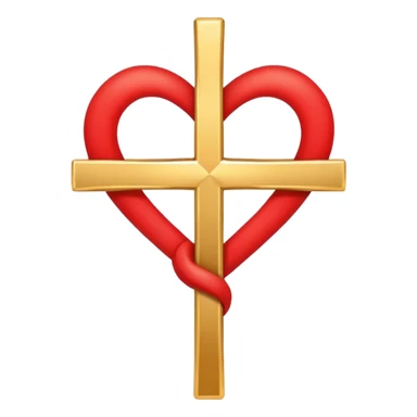 Two red  heart outlines  entwined with a simple gold cross  sticker
