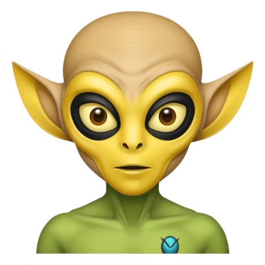 an alien with yellow mask and shirt, half upon
 sticker