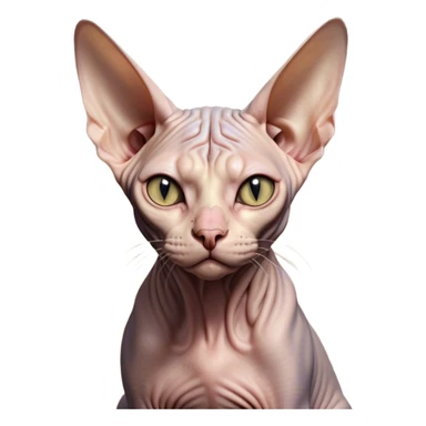 Cinematic Meme-Worthy Grumpy Sphynx Cat Portrait Emoji, Head held high but eyes filled with dramatic disappointment, hairless, wrinkled skin forming deep furrows of discontent, large ears positioned like tiny radar dishes of judgment, signature scowling mouth and narrowed eyes radiating pure disapproval, Simplified yet hilariously over-exaggerated features, highly detailed, glowing with an aura of supreme annoyance, high shine, exhausted yet judgmental, stylized with an almost regal pettiness, bright but brooding, soft glowing outline, capturing the essence of a feline that has seen it all and is thoroughly unimpressed, so meme-worthy it feels like it could instantly become the next viral sensation of grumpiness! sticker