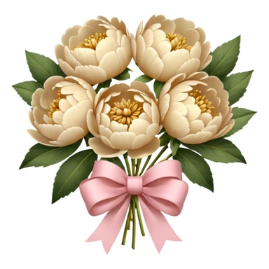 Beige peonies bouquet with golden bow sticker