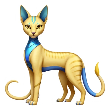 Modern futuristic shiny colorful Bastet-Sphynx-Lombax-Zeraora-Renamon-fusion (full body) sticker