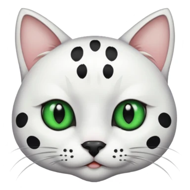 um gato branco com manchas pretas  olho preto e verde só manchas pretas sticker