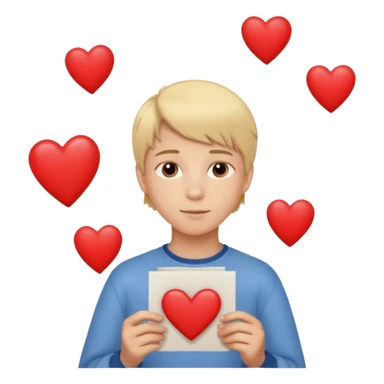 Un garçon blond aux yeux marrons de 13 ans qui tient avec ses mains un L avec des cœurs autour de son visage sticker