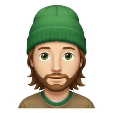 white man
aged 40
Blue eyes, 
mid length brown wavy hair
Green beanie hat
Stubble sticker
