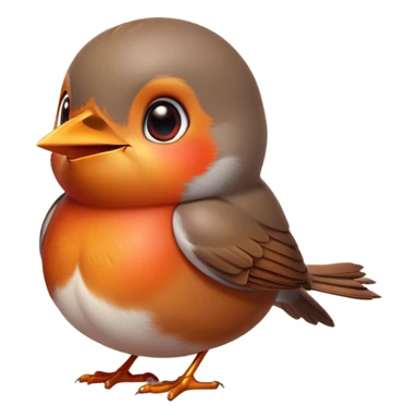 Cinematic Cute Robin Portrait Emoji, Head tilted playfully and inquisitively, featuring a charming, petite form with a vibrant red breast, round, sparkling eyes full of gentle mischief, and a delicate, beak-like smile, Simplified yet irresistibly adorable features, highly detailed, glowing with a warm, inviting glow, high shine, affectionate and lively, stylized with a touch of whimsical woodland charm, soft glowing outline, capturing the essence of a mischievous yet endearing robin that seems as if it could sing out of the screen into your heart! sticker