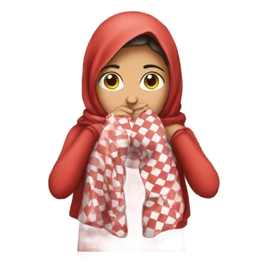 Girl wearing red and white checkered keffiyeh covering mouth hands covering face  sticker