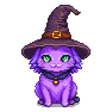 purple witch cat with a hat sticker