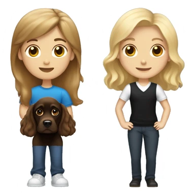 brown hair women and blond hair boy both holding a black cocker spaniel sticker